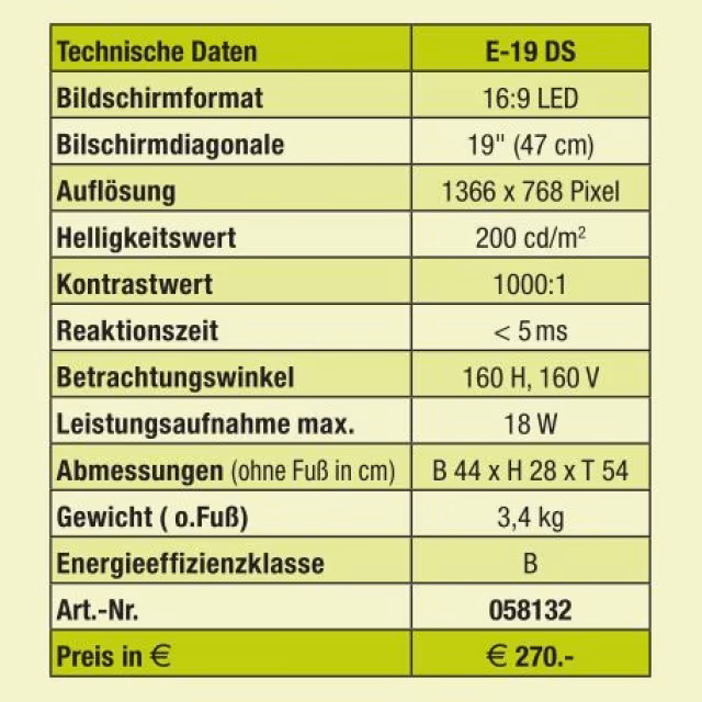 E-19 DS TV mit DVD-Player/Triple Tuner