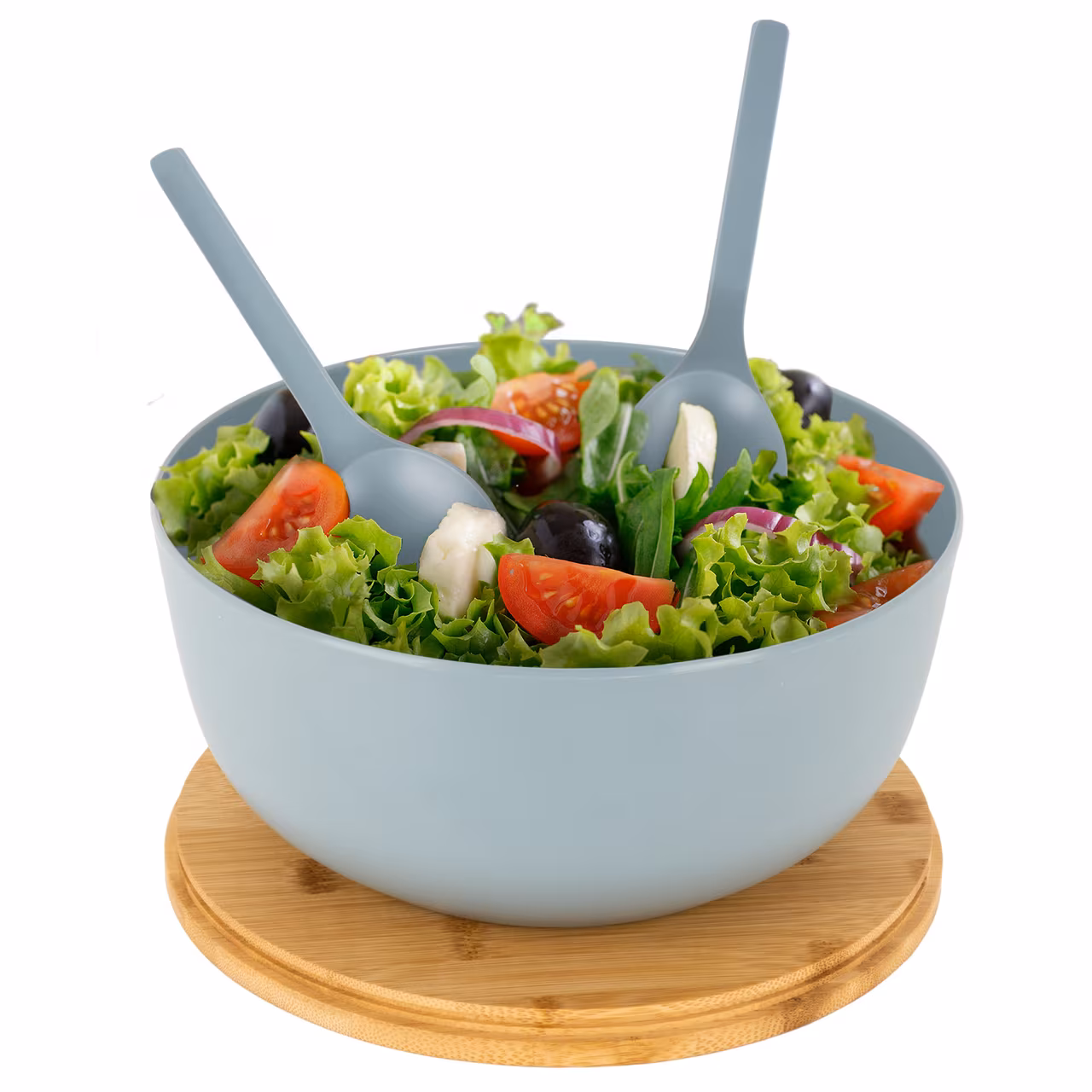 Salatschüssel 4-teilig d25 cm mit Besteck und Bambusdeckel