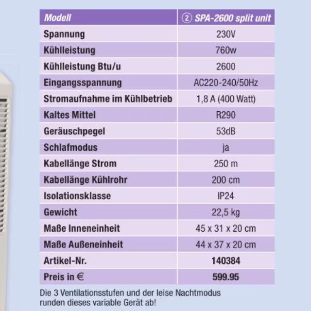 Mobile Klimaanlage SPA 3000