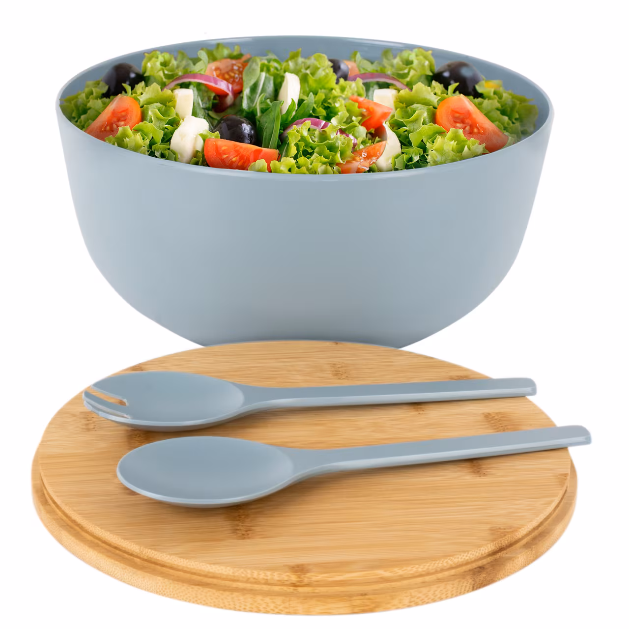 Salatschüssel 4-teilig d25 cm mit Besteck und Bambusdeckel