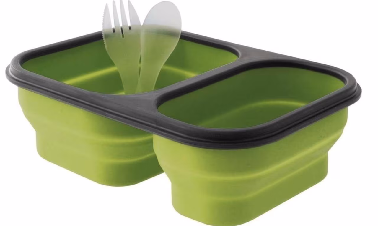 Silikon Lunchbox+Besteck Gr. M grün