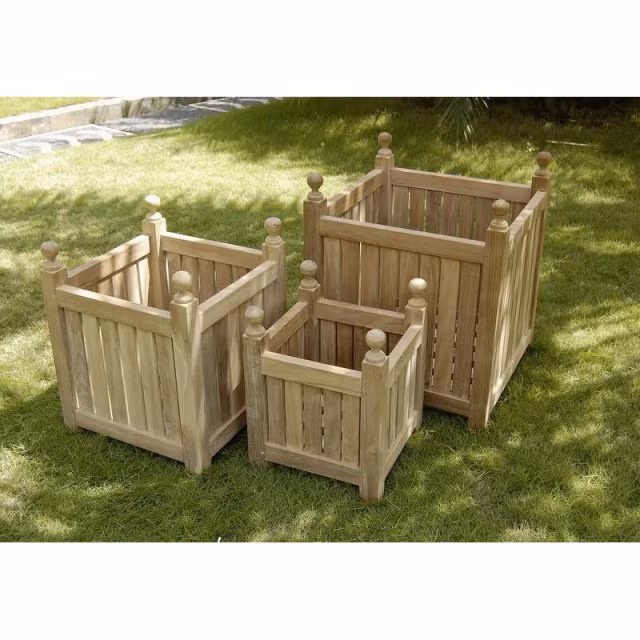3er Planzenset aus Teak